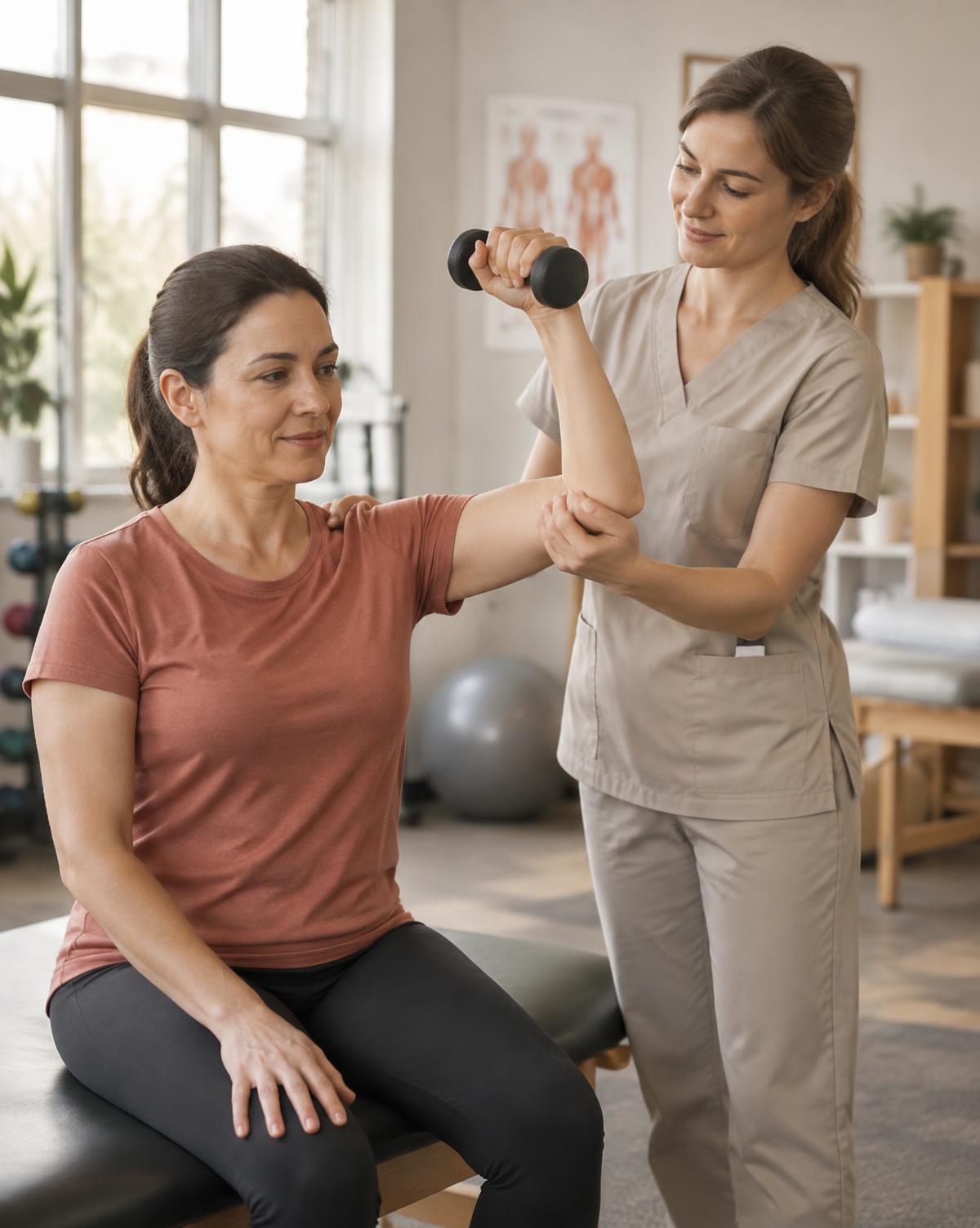 Profesional del centro guiando un ejercicio de rehabilitación