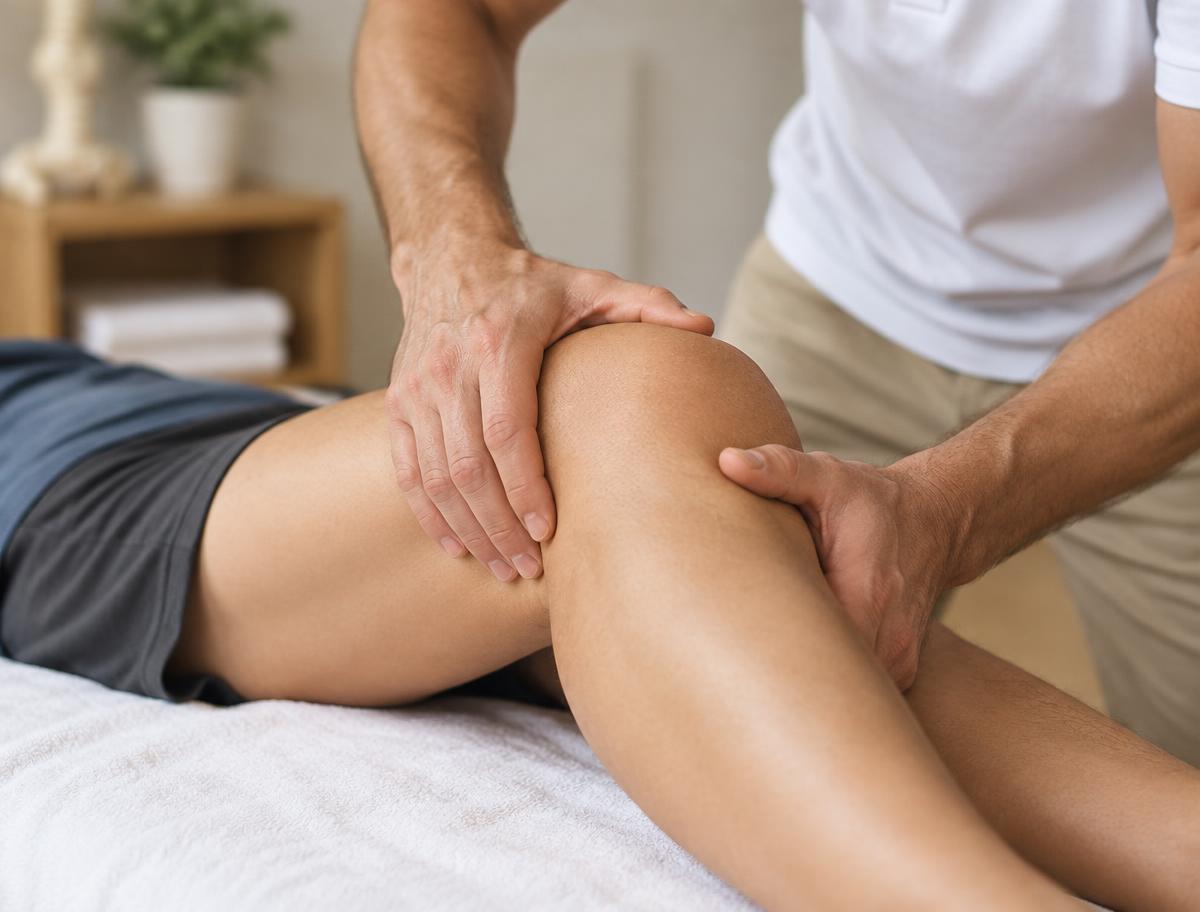 Sesión de terapia manual en camilla